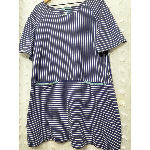 GUDRUN SJODEN Blue Striped Short Sleeve Blouse Tunic Shirt Size Large - Picture 3 of 6